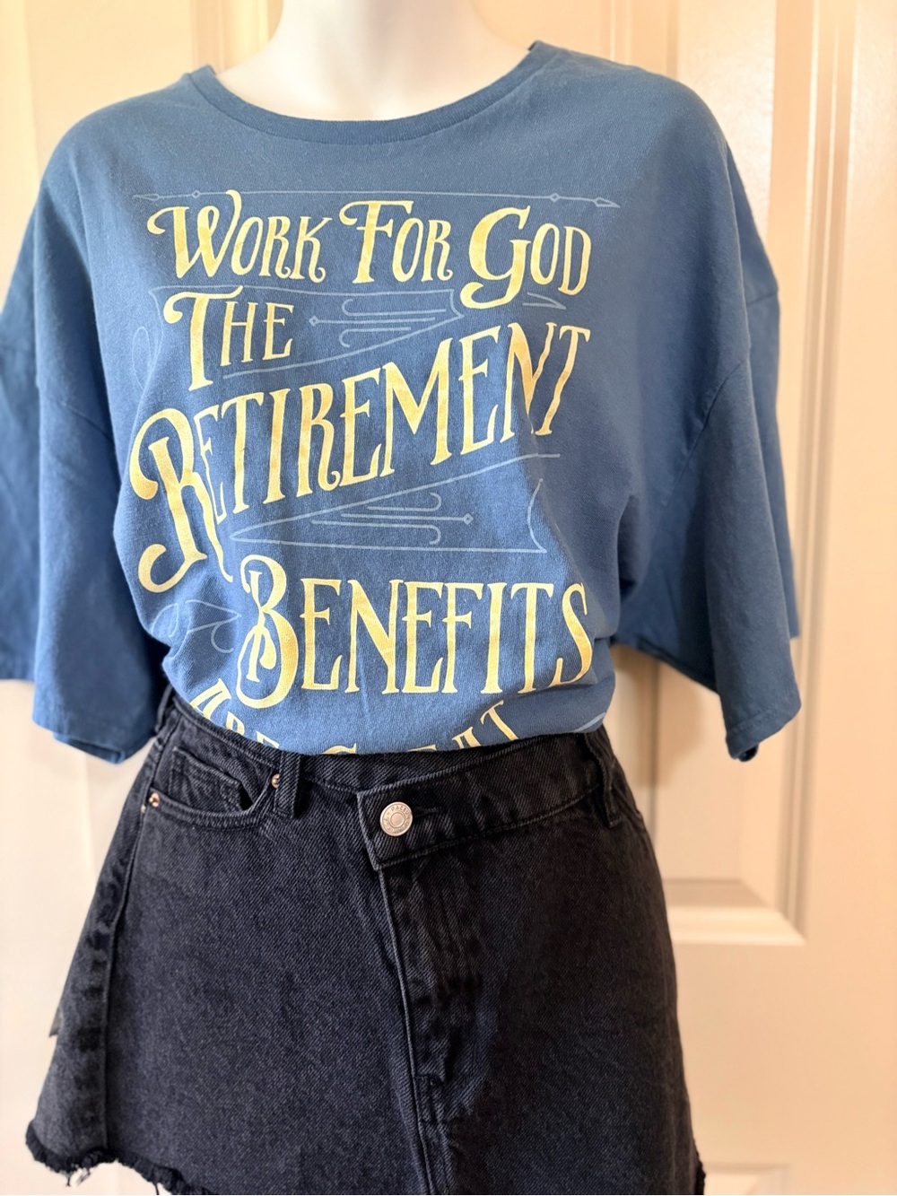 Graphic Short Sleeve Top - Blue with Yellow Print, size XXL